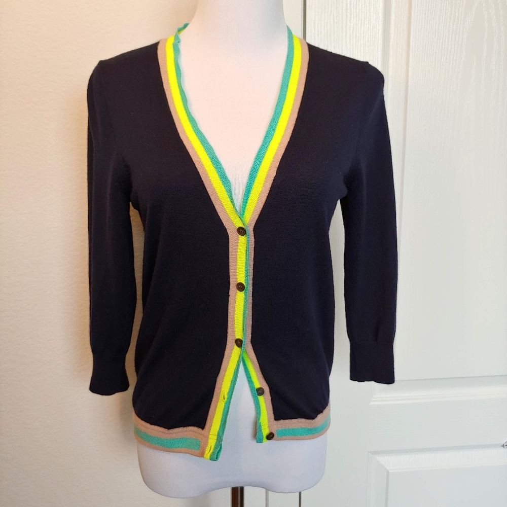 J.Crew 3/4-Sleeve Neon & Navy Cardigan - Picture 1 of 5